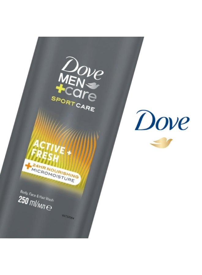 دوف غسول الوجه والجسم للشعر 3 في 1 من دوف للرجال أكتيف فريش سبورت كير 250 مل - Image 3